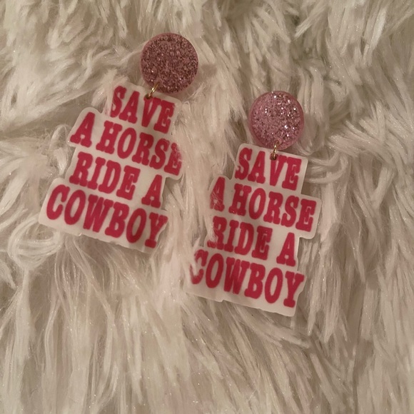 Earrings- Save a Horse Ride a Cowboy ~Rodeo~ Pink Cowgirl - Picture 1 of 3